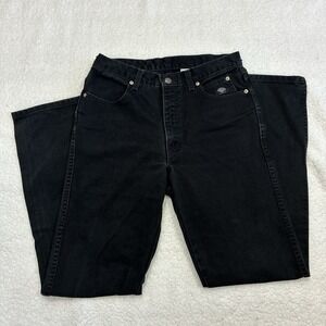 Harley-Davidson Women's Black Bootcut Denim Jeans 100% Cotton Logo Button Zip